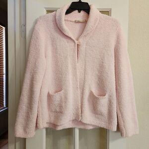 Soft Surroundings Pink Plush Fuzzy Cardigan Sweater Jacket Medium Cozy Lounge